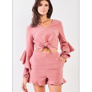 Fuzzy Cropped Top & High-Waisted Shorts Set
